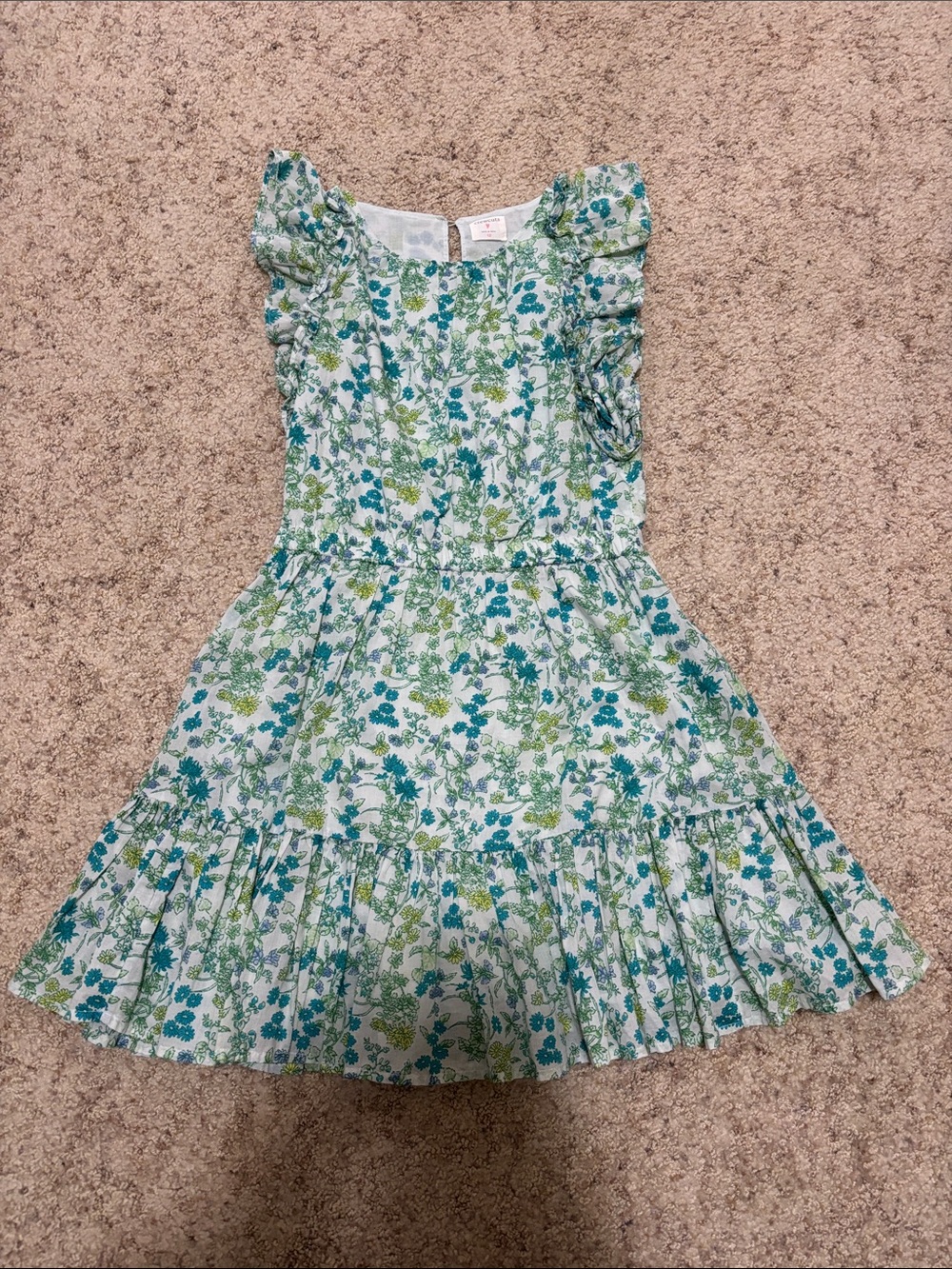 Crewcuts Green & Blue Floral Ruffle Dress